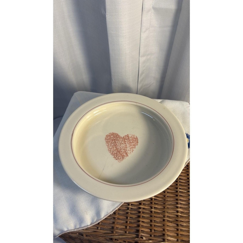 Hartstone USA Stoneware Bowl Pink Heart Sponge Folk Art Cottage Signed